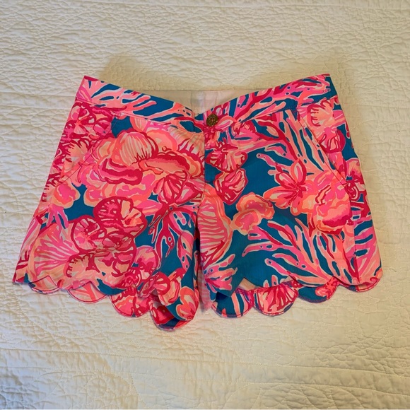 Lilly Pulitzer size 2 buttercup shorts pink floral blue short scalloped - Picture 7 of 7